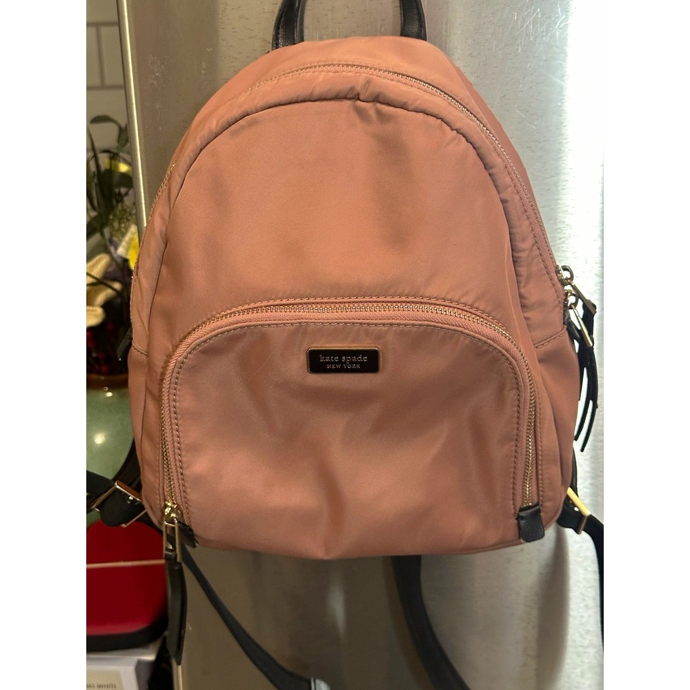 kate spade new york pink/rose Backpack Purse Black Straps Gold Hardware Zip